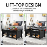 Topeakmart Lift Top Coffee Table w/Hidden Storage & Shelves, Lifting Pop-Up Tabletop Center Table for Living Room Reception Room Black, 47.5" L Topeakmart