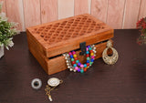 Samhita Mango Wood Decorative Wooden Box with Hinged Lid in Jali Carvings Used as Storage Box Christmas Gifts Items (9" x 6" x 3') Samhita