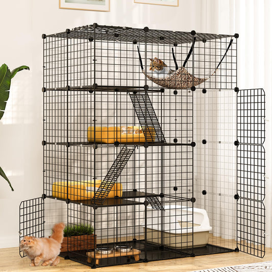 YITAHOME 4-Tier Indoor Cat Enclosure with Hammock - Large Metal Wire Playpen Kennel for 1-3 Cats