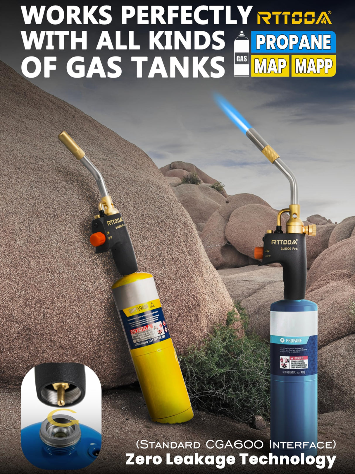 High Intensity Propane Torch Head Adjustable, GJ-8000 Trigger Start Map Gas Torch Kit Mapp Gas Torch with Self Ignition,Pencil Flame Welding Torch Fuel by MAPP, MAP/PRO（CSA Certified) (GJ-8000Pro) RTTOOA