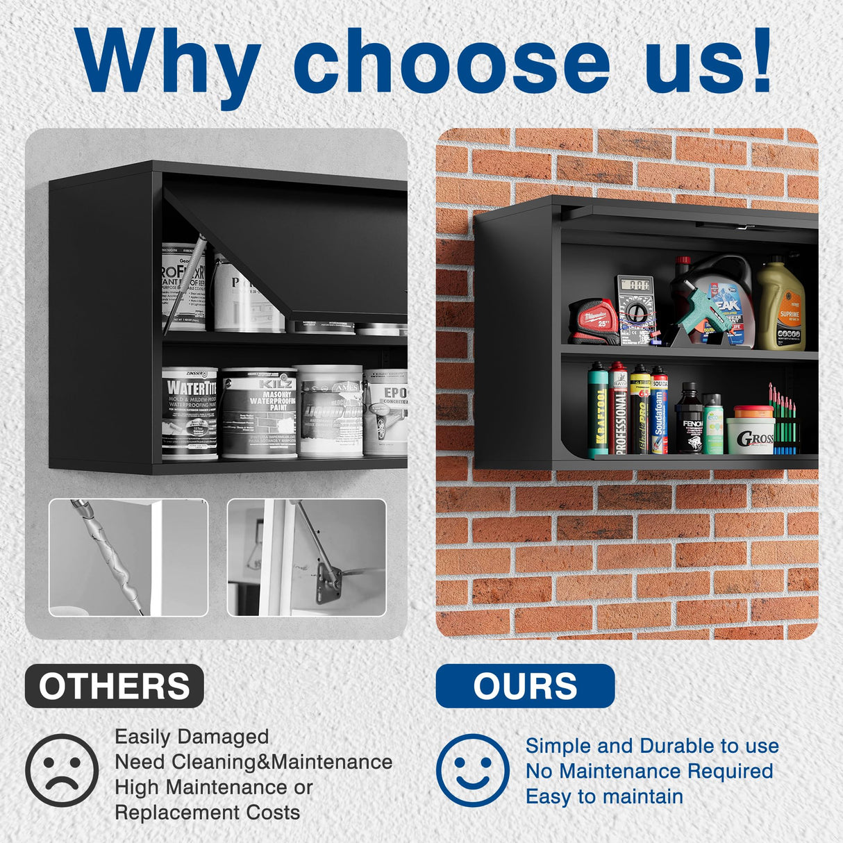 Fesbos Metal Storage Cabinet Black Wall Cabinets with Shelf and Locking Door - Wall Mounted Storage Cabinet for Garage Warehouse Home Office - Assembly Required Fesbos