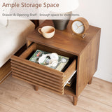 Alohappy Nightstand Set of 2, Mid Century Modern Nightstand, Wood Fluted Bedside Table with Drawer and Storage for Bedroom, Side Table, Accent Table, End Table for Living Room, Brown, 2pcs Alohappy