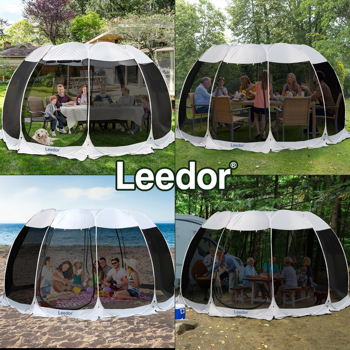 LEEDOR Pop Up Screen House, 12-15 Person Outdoor Screen Tent，Camping Screen Room with Carry Bag, Screen Gazebo with Mosquito Netting, Instant UV Resistant Sun Shelter for Garden Patio Backyard 15'x15' LEEDOR