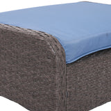 Outsunny 5 Pieces Rattan Wicker Lounge Chair Outdoor Patio Conversation Set with 2 Cushioned Chairs, 2 Ottomans and Tempered Glass Top Coffee Table, Blue Outsunny