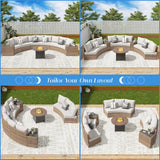 LUXOAK Patio Furniture Sets, 11 Piece Half-Moon Sectional Round Sofa Set, Outdoor Patio Furniture with Cushions & Wedge Table for Beach, Pool, Balcony, Beige LUXOAK
