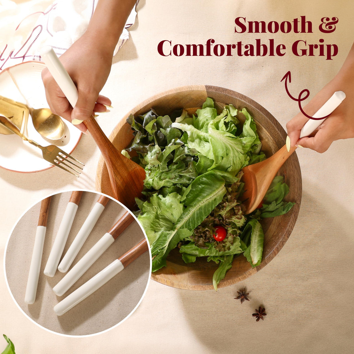 Folkulture Wooden Spoons for Cooking, Set of 5 Wooden Utensils for Cooking, Nonstick Wooden Cooking Utensils, Wooden Cooking Utensils, 12" Kitchen Utensil Sets with Wooden Spoon Sets & Spatula - White Folkulture