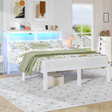 ChicZhiNest Full White Bed Frames with Charging Station and LED Lights, Full Platform Bed with Heavy Duty Metal Slats, Storage Headboard, Under Bed Storage, No Box Spring Needed, Noise Free ChicZhiNest