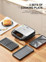 Reemix 3-in-1 Waffle, Grill & Sandwich Maker, Panini Press Grill and Waffle Iron Set with Removable Non-Stick Plates, Perfect for Cooking Grilled Cheese, Tuna Melts, Burgers, Steaks and Snacks, Black (3 in1 Sandwich Maker With Plastic Handle) Reemix