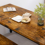 Recaceik Dining Table Set for 4 Kitchen Table Set with 2 Dining Benches, 3 Piece Farmhouse Dining Room Table Set Industrial Breakfast Nook Table Set for Small Space, Apartment, Rustic Brown Recaceik