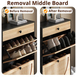 IRONCK Shoe Cabinet with 2 Flip Drawers, Shoe Storage Cabinet for Entryway, Free Standing Shoe Storage Organizer with Rattan Doors Slim Narrow Shoe Rack Cabinet, Black IRONCK