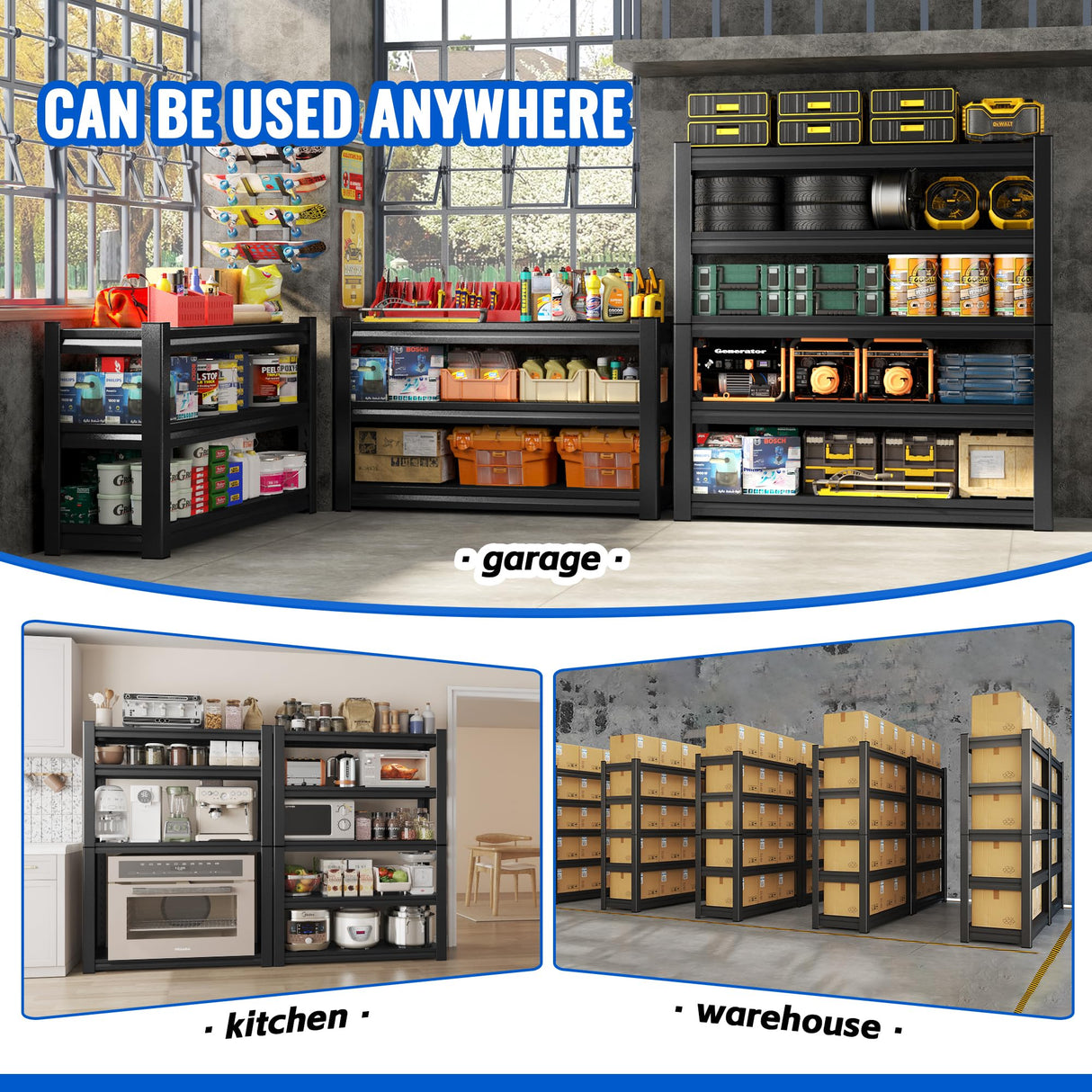 AOJUFEO Garage Shelving Heavy Duty 5 Tier Adjustable Metal Storage Shelf Industrial Rack Easy Assembly for Basement, Warehouse, Garage Storage Organization 16" D x 36" W x 72" H AOJUFEO