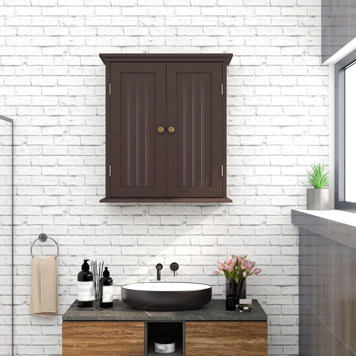 ChooChoo Bathroom Wall Cabinet, Over The Toilet Space Saver Storage Cabinet, Medicine Cabinet with 2 Door and Adjustable Shelves, Cupboard ChooChoo