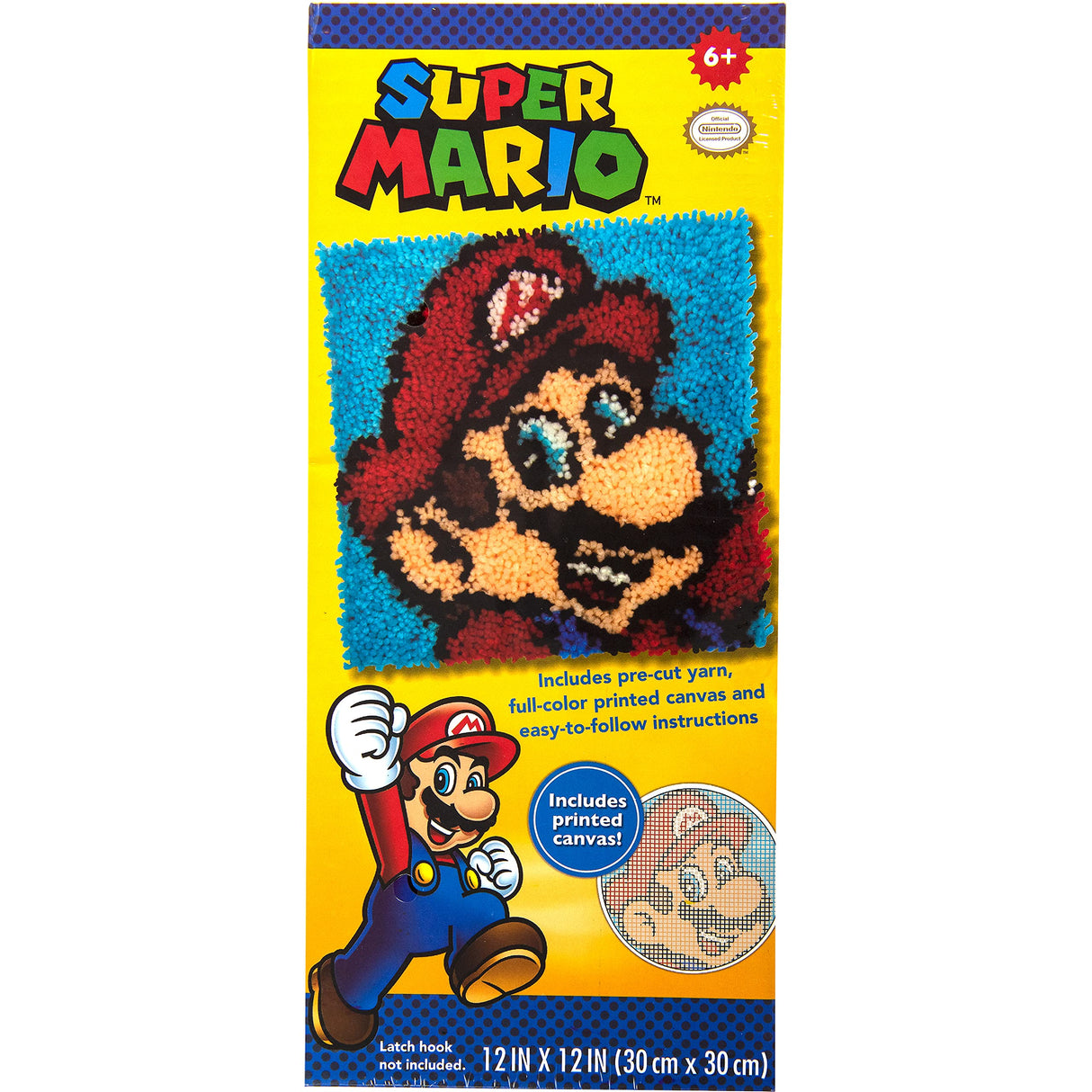 Dimensions 72-75279 Nintendo's Super Mario Brothers Latch Hook Kit for Beginners, 12" x 12", Multicolor Dimensions