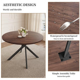 HIPIHOM 45.3 Inch Round Dining Table Set for 4, Mid Century Modern Small Coffee Set for Dining Room Kitchen Apartment (Dark Walnut Table + 4 U-Shaped Brown Chairs) HIPIHOM