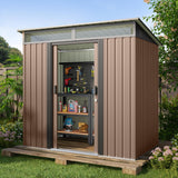 Gizoon 6'x4' Outdoor Storage Shed Metal Garden Shed with Sliding Lockable Doors, Versatile Tool Bike Shed with Transparent Panel Windows, Outdoor Storage Clearance for Backyard, Patio, Light Brown Gizoon