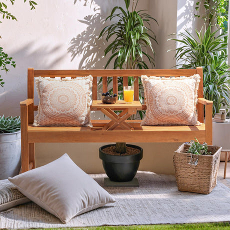 Devoko Outdoor Bench, 2-Person Garden Bench, Patio Wood Bench Outdoor Loveseat with Pull-Out Center Table for Backyard, Balcony and Patio and Garden (Log Color) Devoko