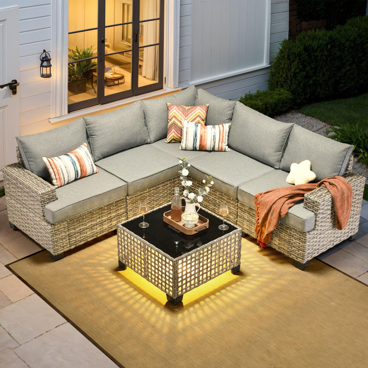 HOOOWOOO Outdoor Sectional Patio Furniture Set,6 Pieces Wicker Conversation Sets L Shaped Couch,Extra Deep Out Door Sofa Outside Furniture,Charcoal Grey HOOOWOOO