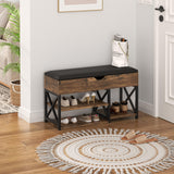 NUNU LAB Shoe Storage Bench, Multifunctional Entryway Bench with 3-Tier Shoe Rack & Cushioned Seat, Shoe Rack for Front Door Entrance, Brown NUNU LAB