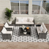 Garvee Patio Furniture Set 5 Pieces, 7-Seat PE Rattan Wicker Outdoor Sectional Patio Conversation Set with Waterproof Cusions and Coffee Table, Grey Rattan and Beige Cushion Garvee