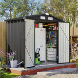Breezestival 6x4 FT Outdoor Storage Shed, Metal Garden Tool Shed with Sloping Roof & Lockable Door for Patio Lawn Backyard (Black) Breezestival