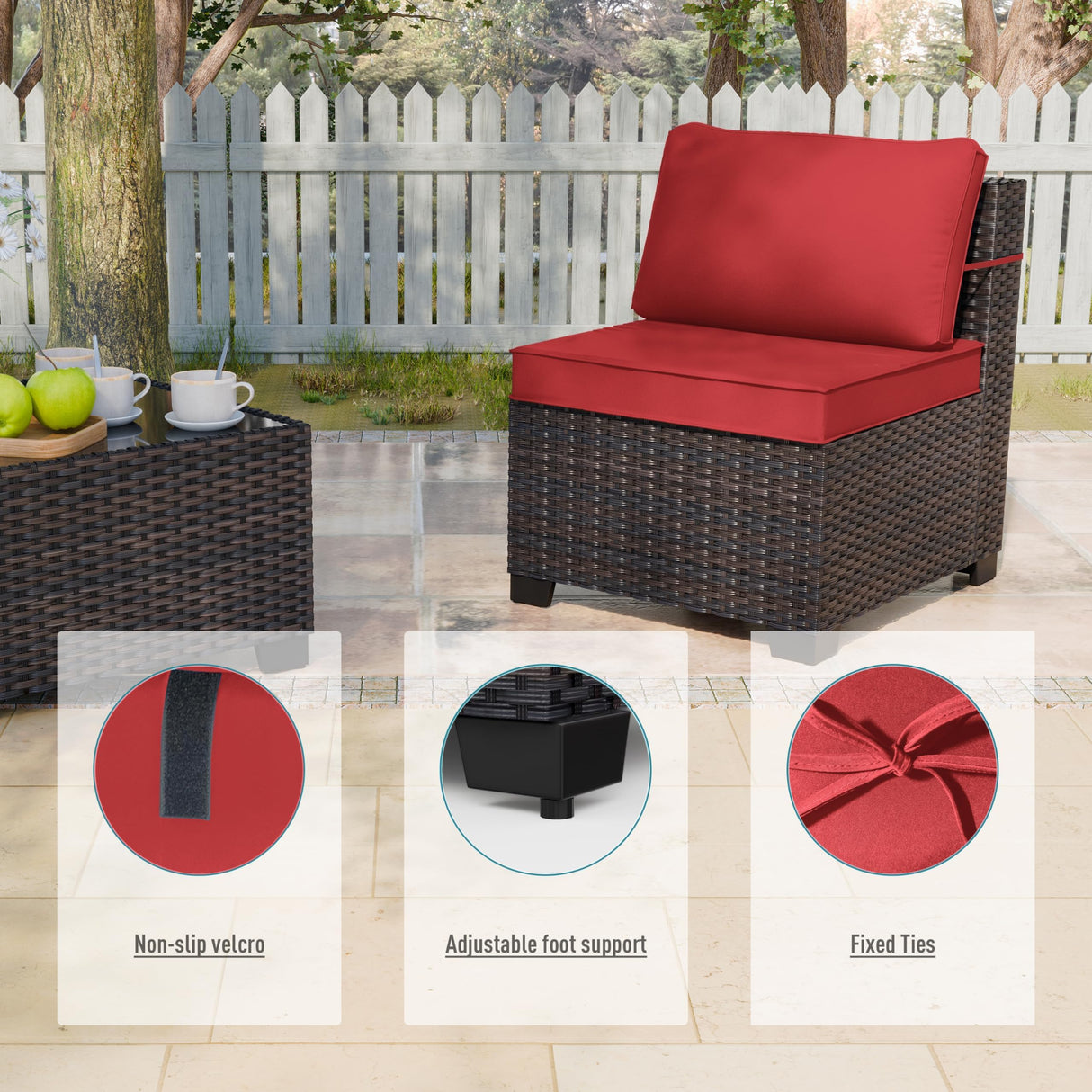 ALAULM 10 Pieces Patio Furniture Set with 2 Swivel Chairs Wicker Patio Conversation Set, Outdoor Sectional Furniture w/Coffee Table & Washable Seat Cushions-Red ALAULM