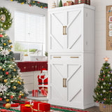 Tall Kitchen Pantry Cabinet with 8 Hanging Shelves, 71” Storage Cabinet with 2 Cabinets, a Large Drawer & Adjustable Shelves, Freestanding Pantry Cabinet for Kitchen, Dining Room, Living Room, White knoworld
