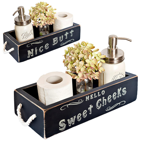 MAINEVENT Nice Bathroom Decor Box, One Box with Print on 2 Sides Farmhouse Bathroom Decor Toilet Box, Rustic Decor Bathroom Box Toilet Organizer, Toilet Paper Box, Hello Sweet Cheeks Bathroom Box MAINEVENT