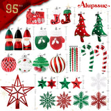 Alupssuc 95pcs Christmas Ornaments Bulk, Red and Green Christmas Decorations Set for Tree with Hanging Strings, Shatterproof Baubles for Xmas Holiday Decor Alupssuc