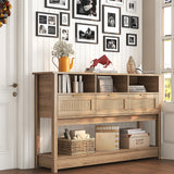 knoworld Rattan Console Table, Entryway Table Sofa Table with Storage, Hallway Foyer Table Behind Couch Table, Wood Console Tables Open Storage Shelf for Living Room, Hallway knoworld