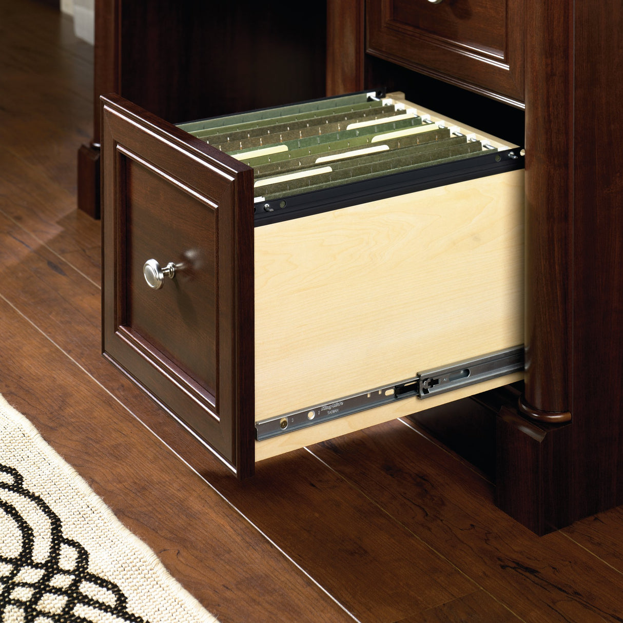 Sauder Palladia Computer Desk with Drawers, Home Office Desk with File Cabinet Storage Drawer, Cable Management, Keyboard Tray, in Select Cherry Finish Sauder