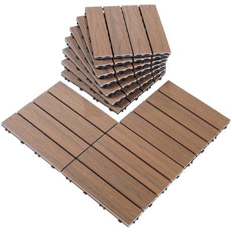 PURE ERA Wood Composite Interlocking Floor Deck Tiles Indoor Outdoor Use 12"x12" (10Pcs, 10 sq. Ft, Light Brown Maple Wood Pattern) - Great Upgrade to Patio Backyard Pathway PURE ERA