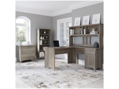 Bush Business Furniture Salinas 60W L-Shaped Desk Set with Hutch, File Cabinet & Bookcase in Driftwood Gray - WoodArtSupply