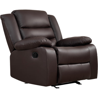 Prilinex Brown Rocker Recliner Chair - Oversized Leather Lazy Boy Recliner Chair with Overstuffed Armrest, Faux Leather Manual Reclining Chair for Living Room, Bedroom, Home Theater