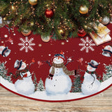 EKOREST Snowman Christmas Tree Skirt 48 Inches, Red Backgrond Snowflake Pencil Tree Skirt, Winter Xmas Tree Mat Decorations for Home Party Holiday Decorations EKOREST