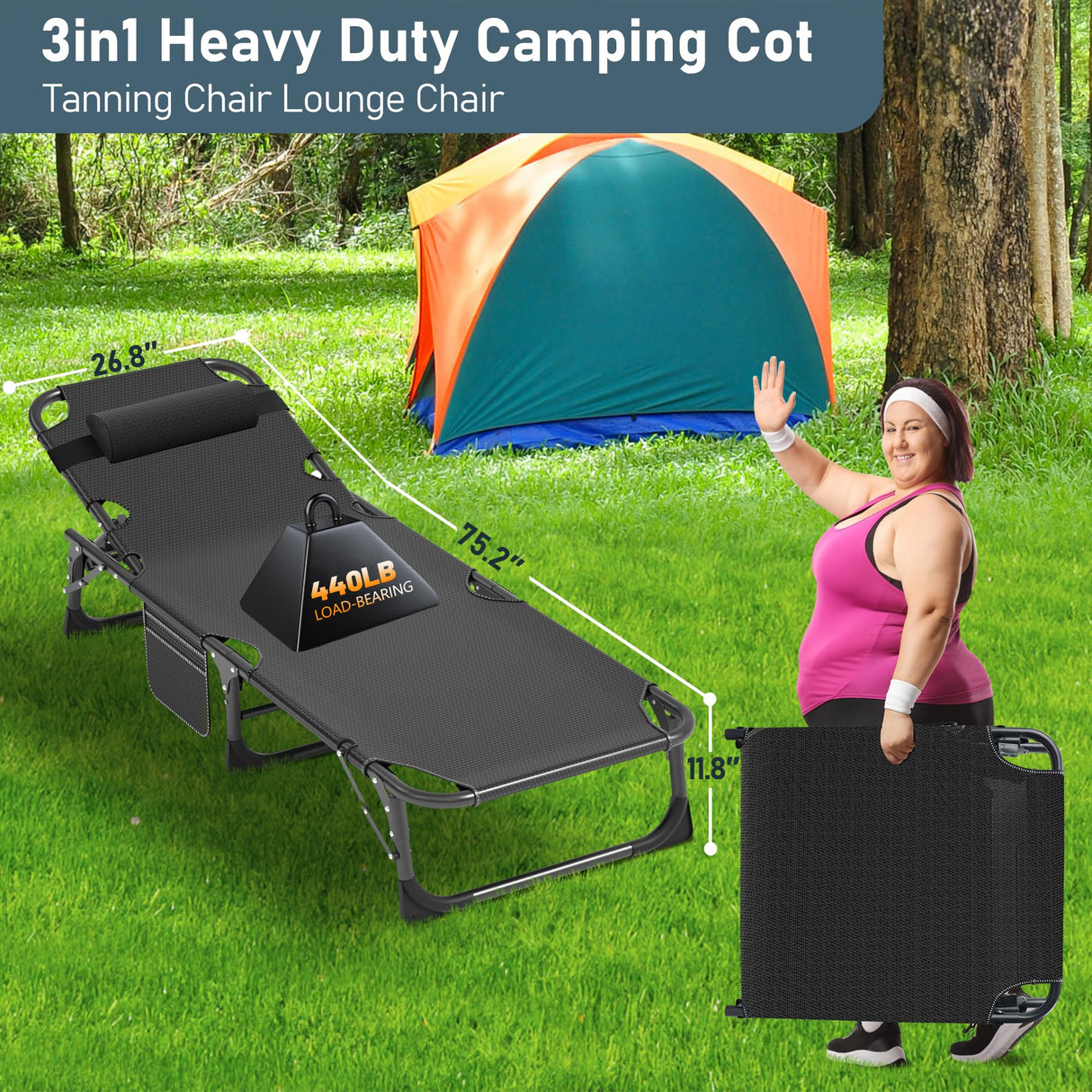 ABORON Chaise Lounge Chair,5 Positions Padded Outdoor Tanning Chair,Heavy Duty Portable Lounge Chair for Outdoor Sunbathing Patio Pool Lawn Deck Poolside,Support up to 440 Lbs ABORON