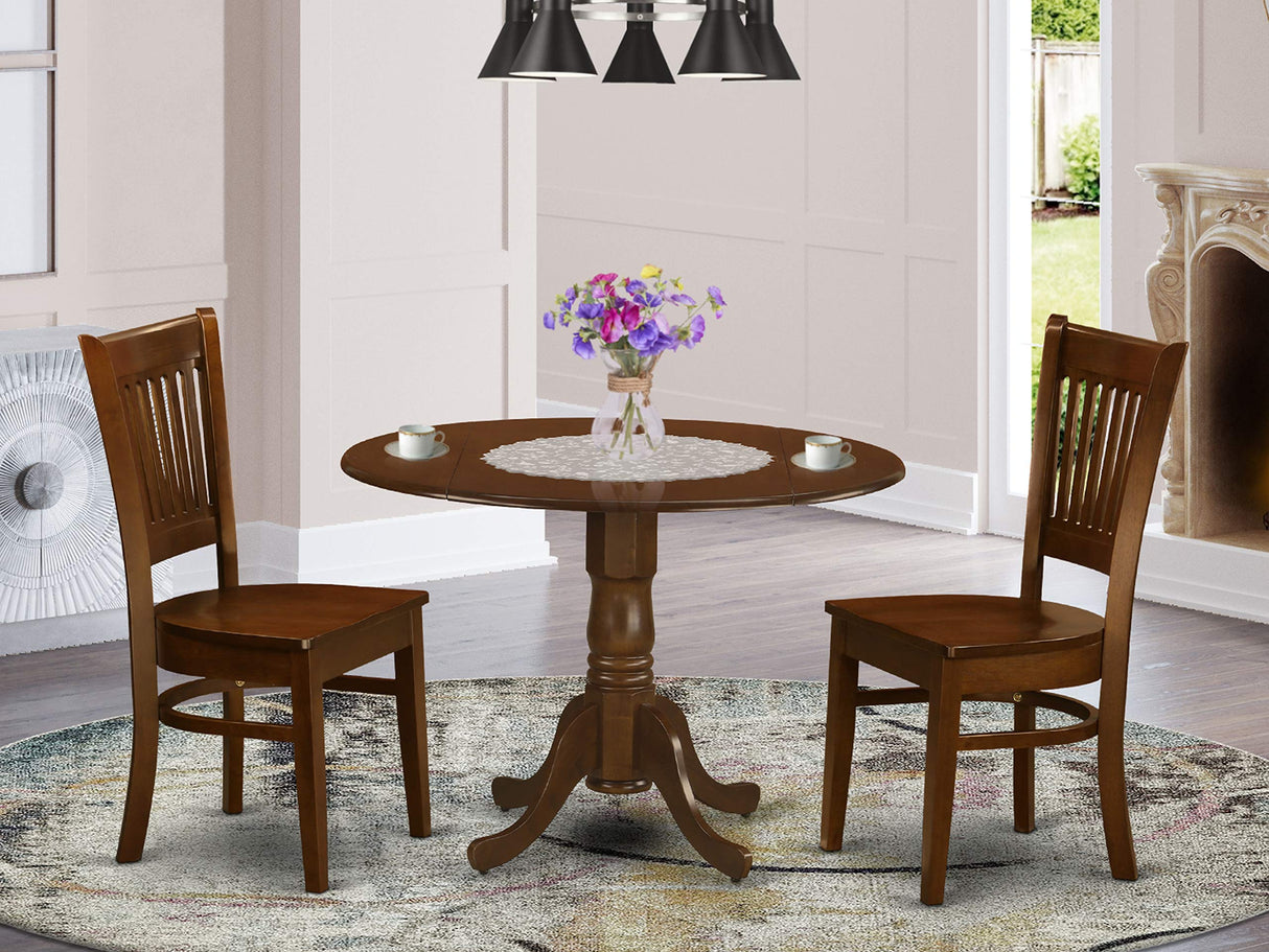 East West Furniture DLVA3-ESP-W Dublin 3 Piece Dinette Set for Small Spaces Contains a Round Table with Dropleaf and 2 Dining Room Chairs, 42x42 Inch East West Furniture