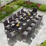 Kullavik 15-piece Outdoor Dining Set,All-weather Wicker Table and Chairs Patio Furniture Set for Garden with Grey Cushions,Square Glass Table Top with Umbrella Cutout,8 Chairs Kullavik