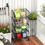 PUSDON Stackable Metal Storage Carts, Dual Use Shelf for Kitchen Fruit Vegetable Baskets with Wheels, Storage Rack for Living Room, Home & Office, Standard Black 4 Tiers PUSDON