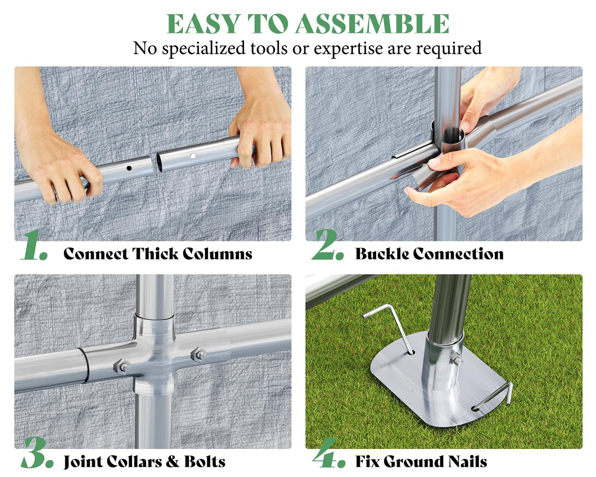 AMERLIFE 8x10x8 FT Heavy Duty Portable Shed Storage Shelter, Outdoor Storage Shed with 4 Waterproof Windows & Roll-up Zipper Door, Carport for Motorcycle, Bike, Grey AMERLIFE