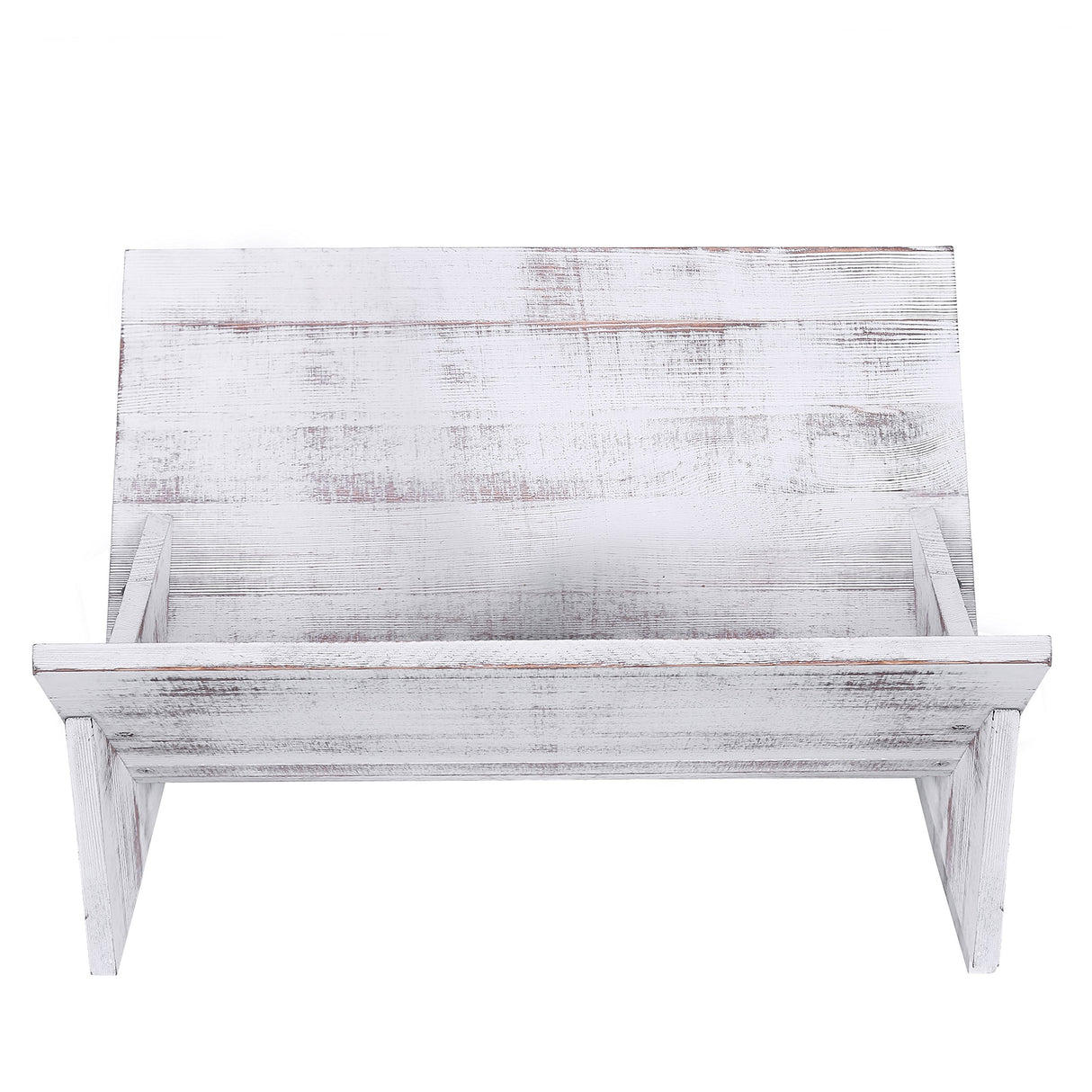 MyGift Shabby Whitewashed Wood Bookcase with Tilted Design, Decorative Storage Organizer Display Bookshelf MyGift