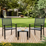 Trendyhom 3 Piece Patio Bistro Set, Carved Back Design Outdoor Bistro Table and Chairs Set of 2, Stackable Outdoor Patio Furniture Set for Patio, Balcony, Porch Indoor Outdoor, Black Trendyhom