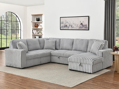 LUSPAZ 122 Inch Convertible U-Shape Sectional Sofa for Living room, Apartment and Restaurant, 6 Seater Rabbit Plush Fabric Large Sleeper Couch with USB Ports, Comfy Upholstered and Storage Chaise,Grey