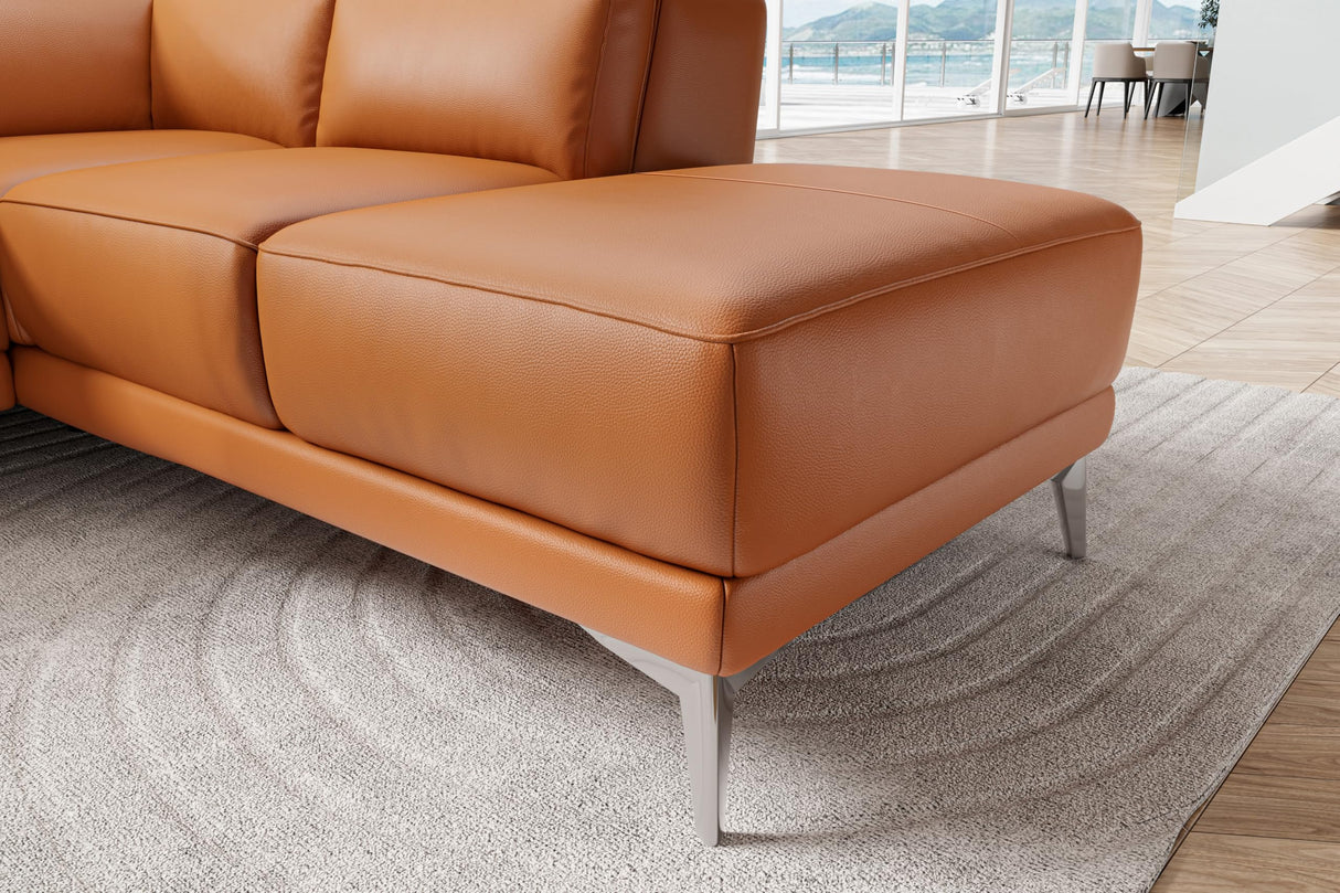 Valencia Pista Full Leather Right Chaise Sofa 112.5" | Italian Nappa Leather Modern Cloud Couch for Living Room/Apartment Furniture | Power Recliner, Ultimate Comfort, Cognac VALENCIA THEATER SEATING