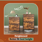 WLIVE Night Stand with Drawers, Dresser for Bedroom with 2 Fabric Drawer, Small Bedside Tables, Nightstand End Table Furniture, College Dorm, Rustic Brown Wood Grain Print, Size L WLIVE