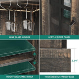 YITAHOME 53" Farmhouse Corner Wine Bar Cabinet 4-Tiers Liquor Cabinets with LED Lights and Glass Door and Glass Holder for Home Kitchen and Living Room, Dark Rustic Oak YITAHOME