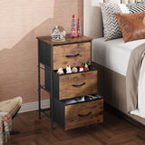 WLIVE Dresser with 3 Drawers, Fabric Nightstand, Organizer Storage Dresser for Bedroom, Hallway, Entryway, Closets, Sturdy Steel Frame, Wood Top, Easy Pull Handle, Rustic Brown Wood Grain Print WLIVE