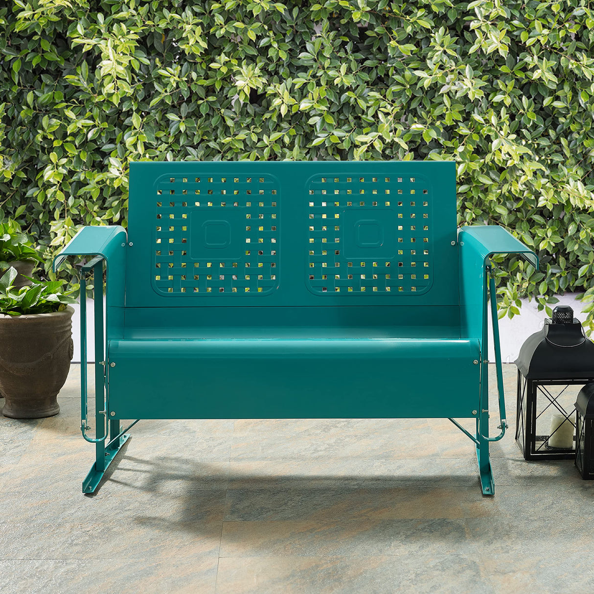 Crosley Furniture CO1024-TU Bates Retro Metal Outdoor Loveseat Glider, Turquoise Gloss Crosley Furniture