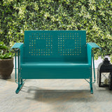 Crosley Furniture CO1024-TU Bates Retro Metal Outdoor Loveseat Glider, Turquoise Gloss Crosley Furniture