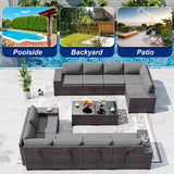 ASJMR Outdoor Patio Furniture Set, 12 Pieces Outdoor Sectional Furniture High Backrest Patio Sofa, All-Weather PE Rattan Patio Conversation Set with Coffee Table & Cushions(Grey). ASJMR