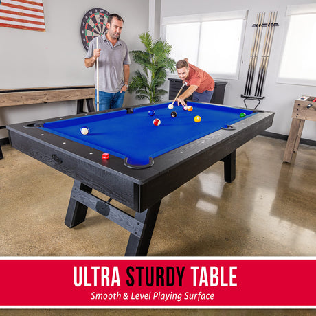 GoSports 7 ft Pool Table with Wood Finish - Modern Billiards Table with 2 Cue Sticks, Balls, Rack, Felt Brush and Chalk - Choose Your Style GoSports